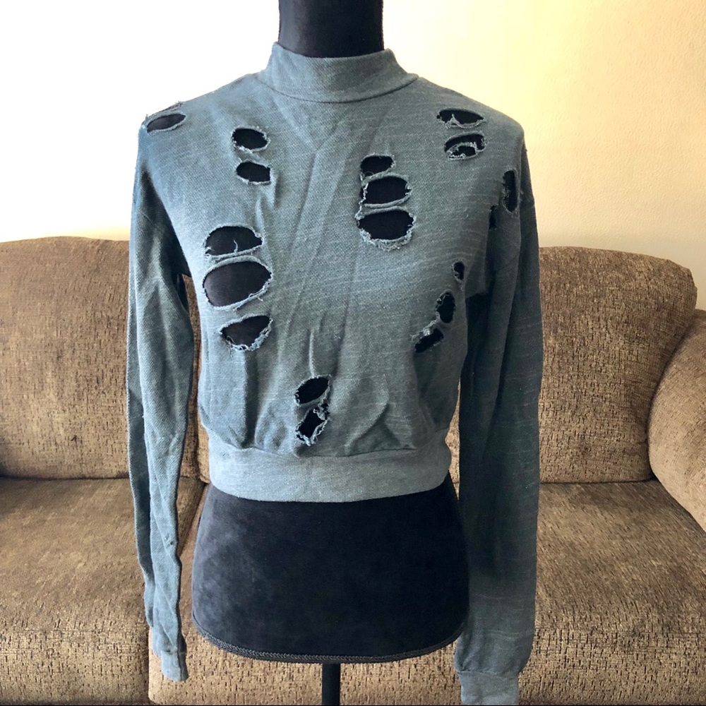 ❗️Last One❗️Charcoal Distressed Sweatshirt NWOT - Picture 4 of 8